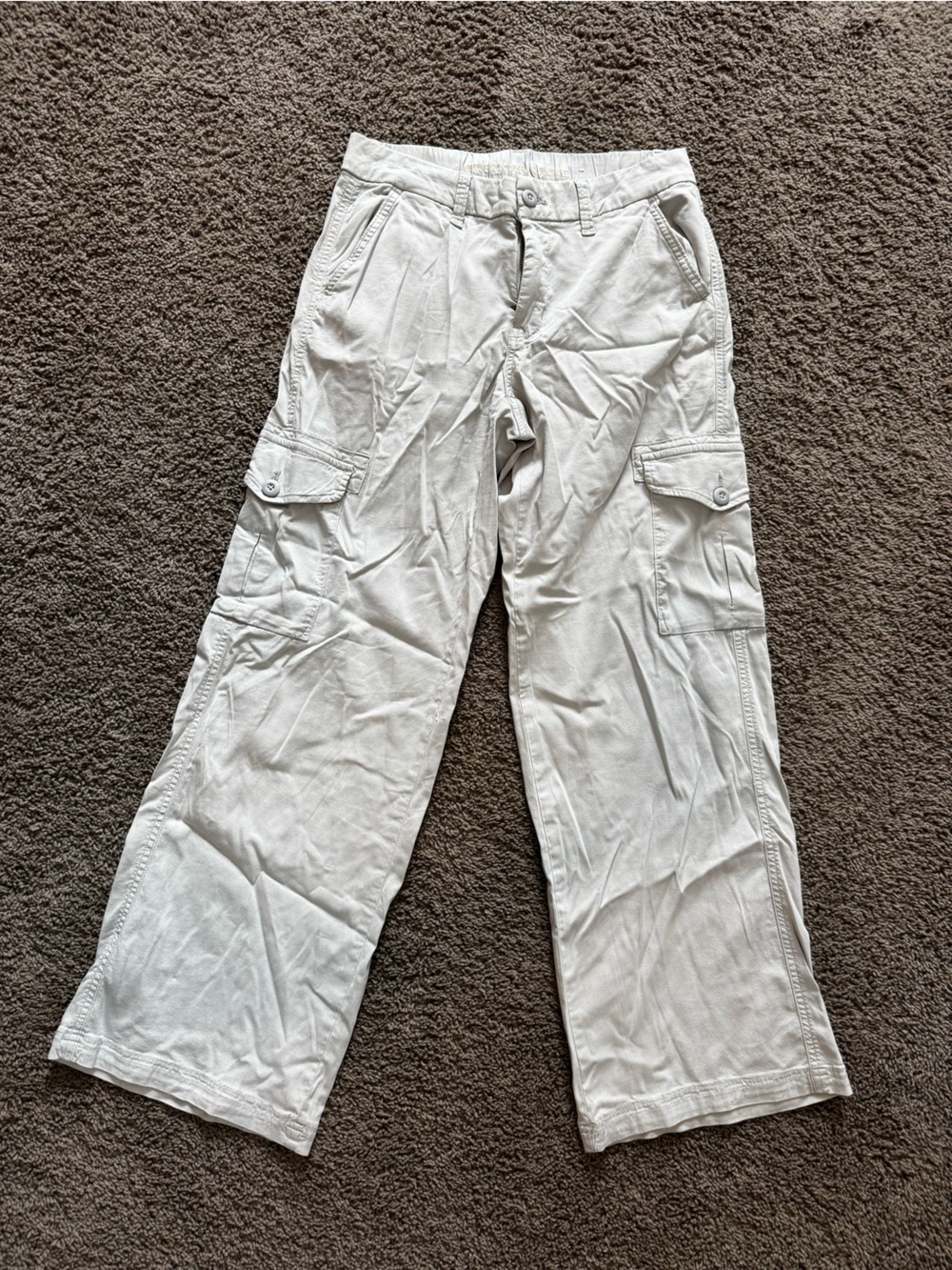 American Eagle Outfitters Mid-rise Baggy Wide Leg Light Gray Cargo Pants